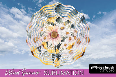 Pink Flowers Wind Spinner - Summer Wind Spinner Sublimation Sublimation OrangeBrushStudio 
