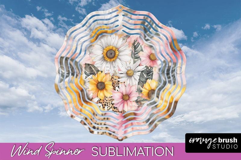Pink Flowers Wind Spinner - Summer Wind Spinner Sublimation Sublimation OrangeBrushStudio 