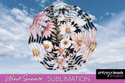 Pink Flowers Wind Spinner - Summer Wind Spinner Sublimation Sublimation OrangeBrushStudio 