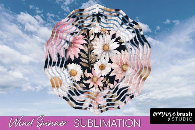 Pink Flowers Wind Spinner - Summer Wind Spinner Sublimation Sublimation OrangeBrushStudio 