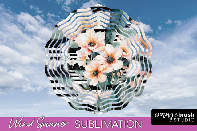 Pink Flowers Wind Spinner - Summer Wind Spinner Sublimation Sublimation OrangeBrushStudio 