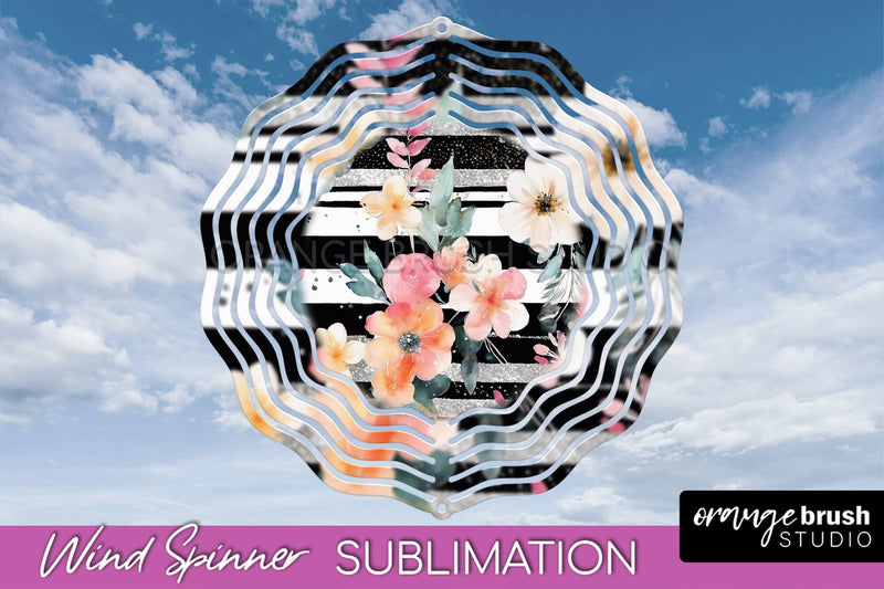 Pink Flowers Wind Spinner - Summer Wind Spinner Sublimation Sublimation OrangeBrushStudio 
