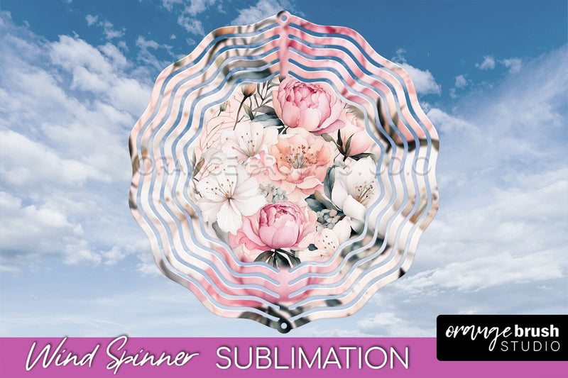 Pink Flowers Wind Spinner - Summer Wind Spinner Sublimation Sublimation OrangeBrushStudio 