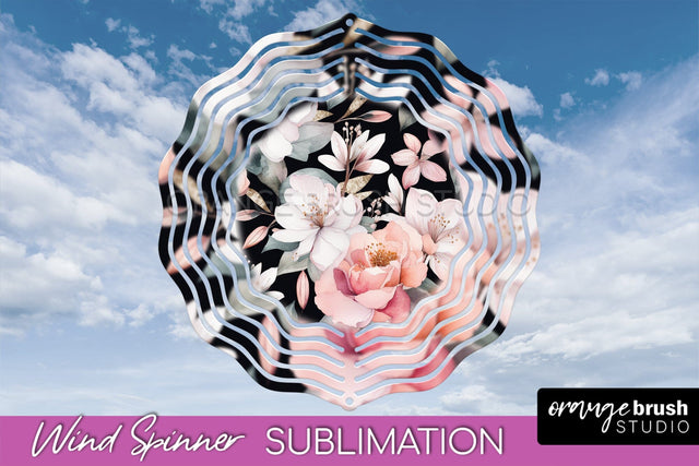 Pink Flowers Wind Spinner - Summer Wind Spinner Sublimation Sublimation OrangeBrushStudio 
