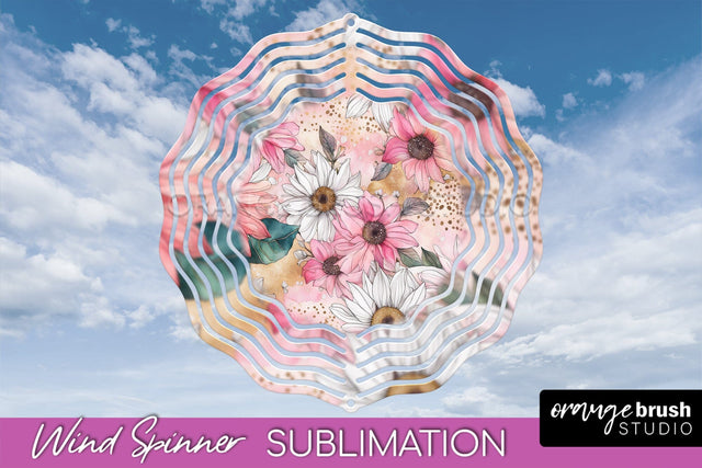 Pink Flowers Wind Spinner - Summer Wind Spinner Sublimation Sublimation OrangeBrushStudio 