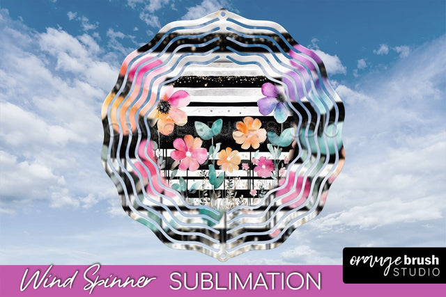 Pink Flowers Wind Spinner - Summer Wind Spinner Sublimation Sublimation OrangeBrushStudio 