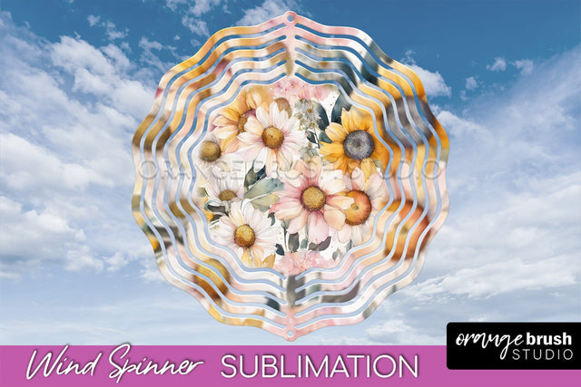 Pink Flowers Wind Spinner - Summer Wind Spinner Sublimation Sublimation OrangeBrushStudio 