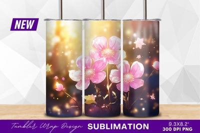Pink flowers with bokeh lights tumbler png Sublimation Regulrcrative 