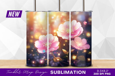 Pink flowers with glowing bokeh background illustration Sublimation Regulrcrative 