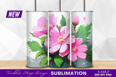 Pink flowers with leaves tumbler png image Sublimation Regulrcrative 