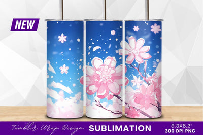 Pink flowers with snowflakes spring illustration tumbler png Sublimation Regulrcrative 