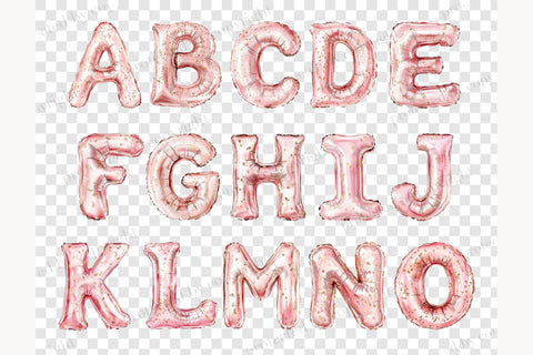 Pink Foil Balloons Alphabet Clipart | Letters PNG Bundle SVG GlamArtZhanna 