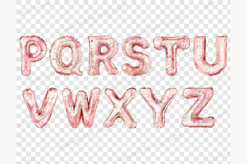 Pink Foil Balloons Alphabet Clipart | Letters PNG Bundle SVG GlamArtZhanna 
