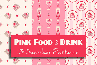 Pink Food & Drink Seamless Patterns & Digital Papers Set Digital Pattern Rin Green 