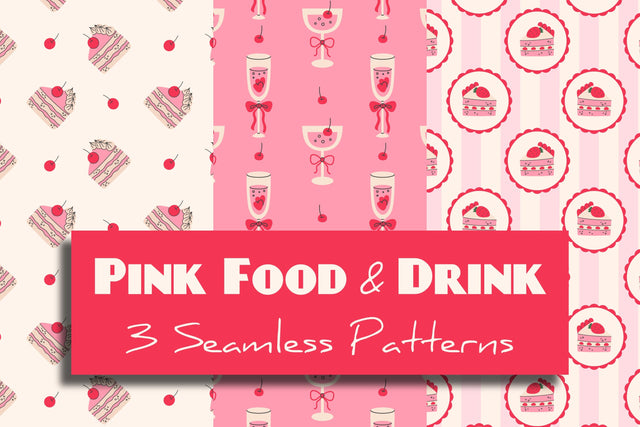 Pink Food & Drink Seamless Patterns & Digital Papers Set Digital Pattern Rin Green 