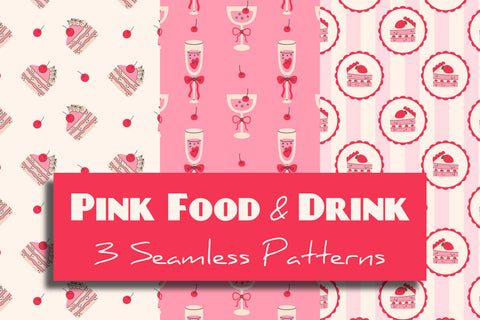Pink Food & Drink Seamless Patterns & Digital Papers Set Digital Pattern Rin Green 