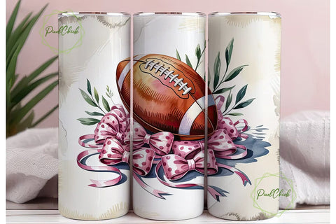 Pink Football & Bows 20oz Tumbler Wrap Sublimation PixelChick 