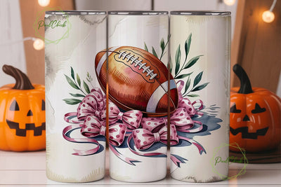 Pink Football & Bows 20oz Tumbler Wrap Sublimation PixelChick 