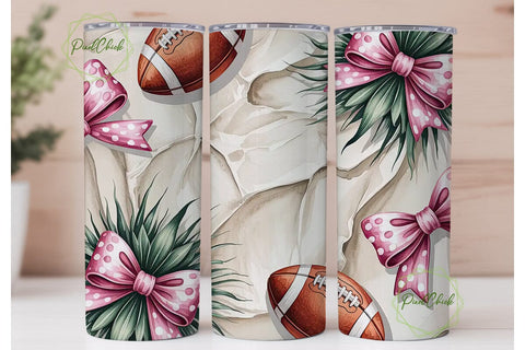 Pink Football & Bows 20oz Tumbler Wrap Sublimation PixelChick 