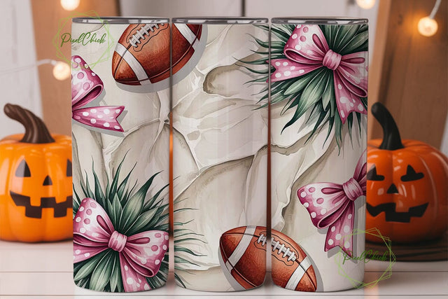 Pink Football & Bows 20oz Tumbler Wrap Sublimation PixelChick 