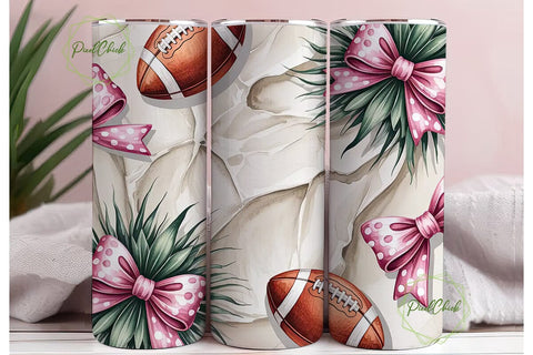 Pink Football & Bows 20oz Tumbler Wrap Sublimation PixelChick 