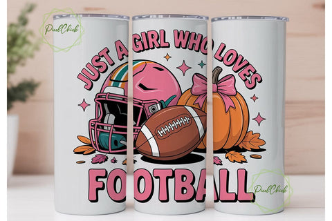 Pink Football Girl 20oz Tumbler Wrap Sublimation PixelChick 