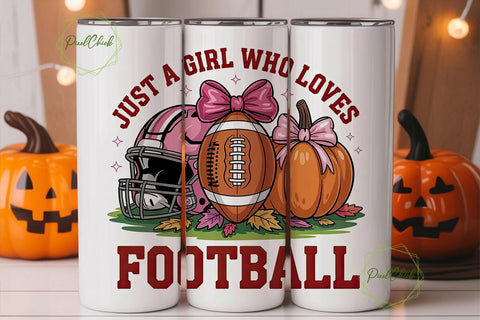Pink Football Girl 20oz Tumbler Wrap Sublimation PixelChick 