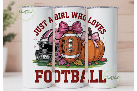 Pink Football Girl 20oz Tumbler Wrap Sublimation PixelChick 