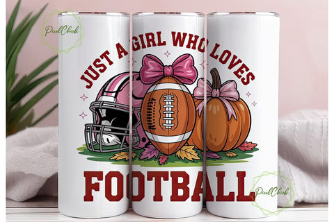 Pink Football Girl 20oz Tumbler Wrap Sublimation PixelChick 