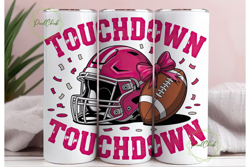 Pink Football Touchdown 20oz Tumbler Sublimation PixelChick 