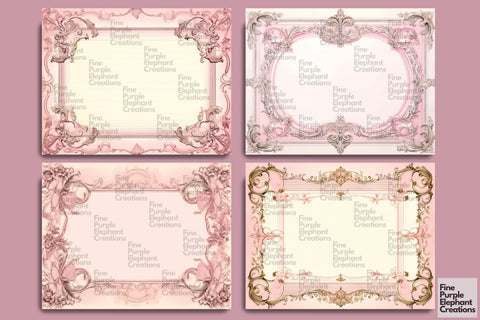 Pink Frame Paper Junk Journal Pages Digital Pattern Fine Purple Elephant Creations 