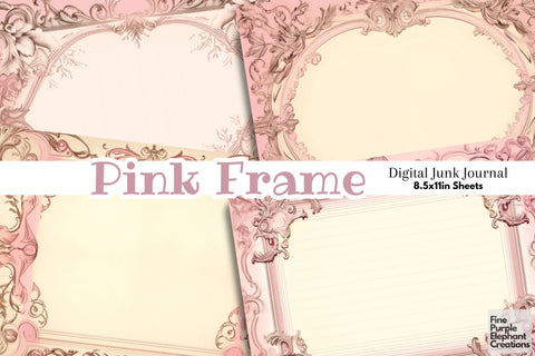 Pink Frame Paper Junk Journal Pages Digital Pattern Fine Purple Elephant Creations 