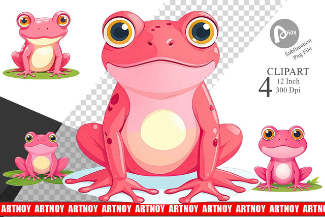 Pink Frog Valentine Clipart Sublimation artnoy 