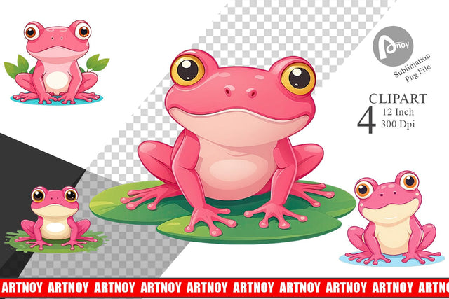 Pink Frog Valentine Clipart Sublimation artnoy 