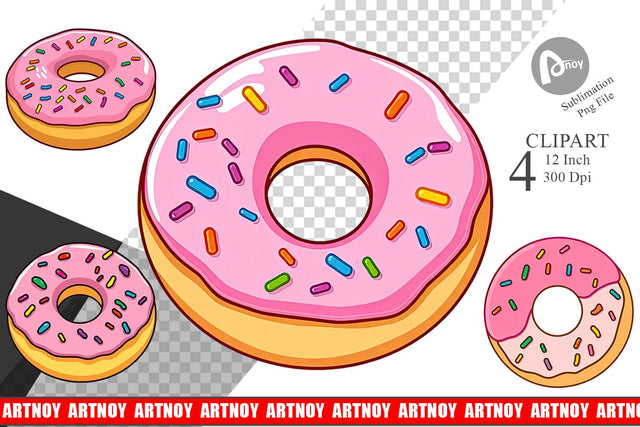 Pink Frosted Donut Clipart Sublimation artnoy 