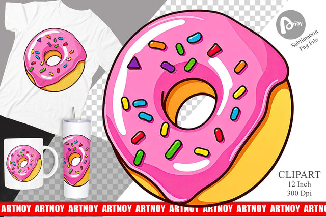 Pink Frosted Donut Clipart Sublimation artnoy 
