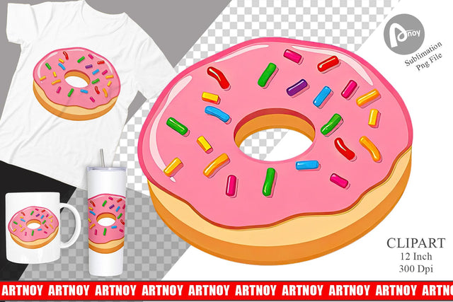 Pink Frosted Donut Clipart Sublimation artnoy 