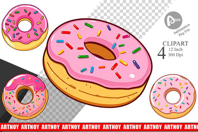 Pink Frosted Donut Clipart Sublimation artnoy 