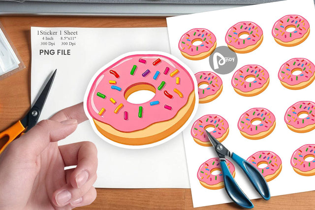 Pink Frosted Donut Sticker Sublimation artnoy 