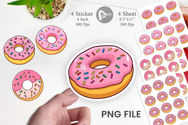 Pink Frosted Donut Sticker Sublimation artnoy 