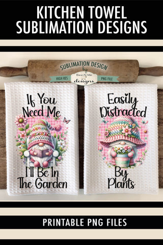 Pink Garden Gnomes Sublimation Kitchen Towel Designs Sublimation Ewe-N-Me Designs 