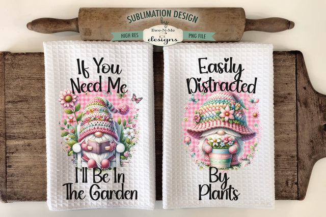Pink Garden Gnomes Sublimation Kitchen Towel Designs Sublimation Ewe-N-Me Designs 