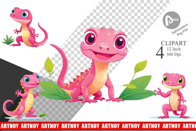 Pink Gecko Valentine Clipart Sublimation artnoy 