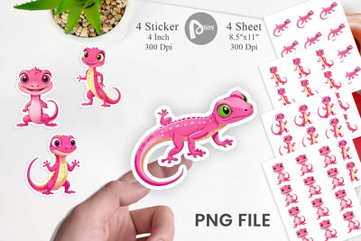 Pink Gecko Valentine Sticker Sublimation artnoy 