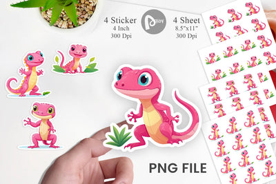 Pink Gecko Valentine Sticker Sublimation artnoy 