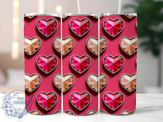 Pink Gem Heart Valentine Tumbler, Pink Theme, Valentine's Day, Sublimation Art, 20oz Tumbler, Love Wrap, Sparkle Design Sublimation ToriDesigns 