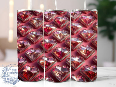 Pink Gem Heart Valentine Tumbler, Pink Theme, Valentine's Day, Sublimation Art, 20oz Tumbler, Love Wrap, Sparkle Design Sublimation ToriDesigns 