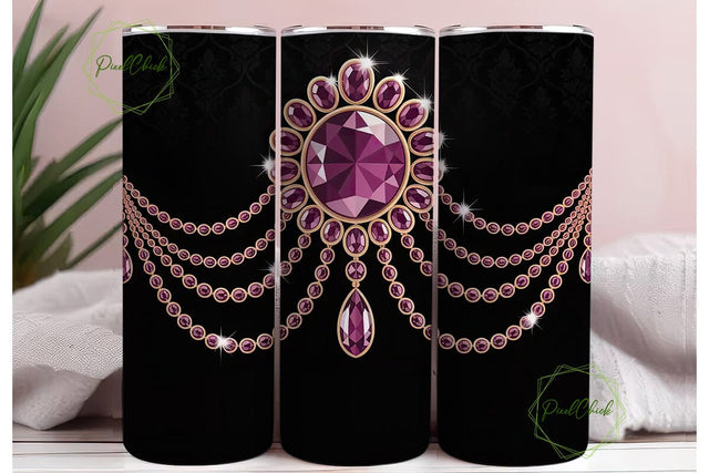 Pink Gemstone Jewelry 20oz Tumbler Wrap Sublimation PixelChick 