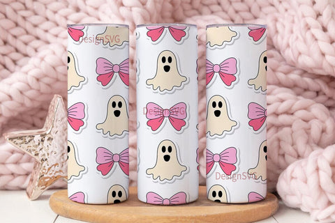 Pink Ghost Bows 20oz Tumbler Wrap Sublimation DesignSVG 