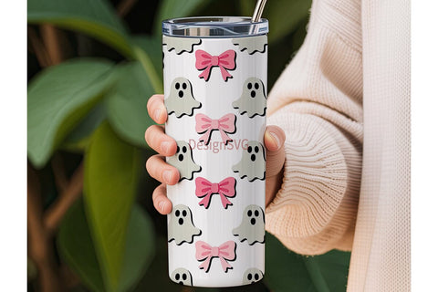 Pink Ghost Bows 20oz Tumbler Wrap Sublimation DesignSVG 
